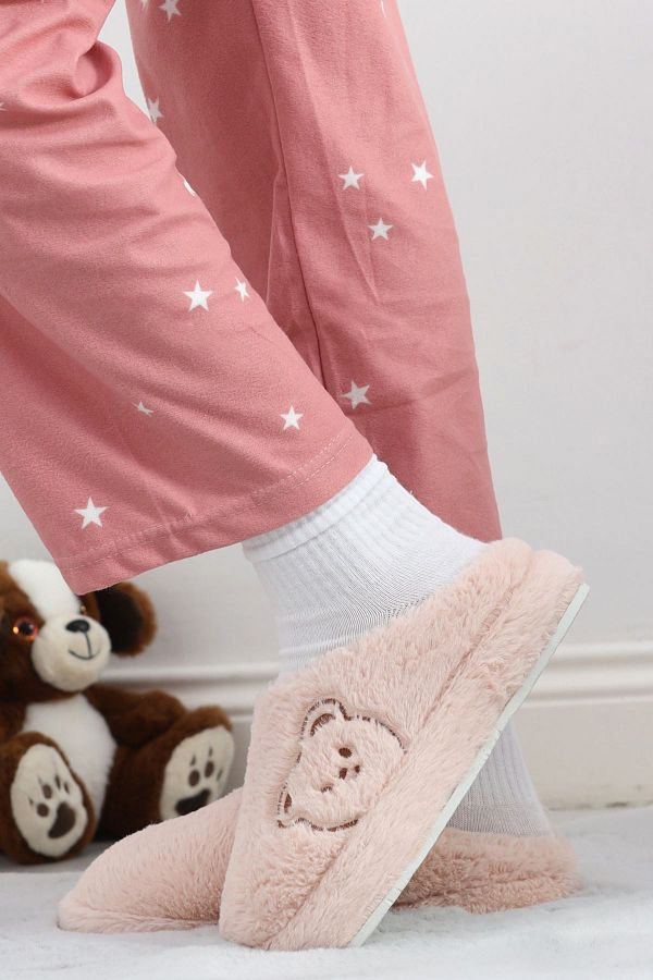 Buyers Butik Ozsev Bebe Embroidered Plush House Slippers Powder 20915.264. Trendyol
