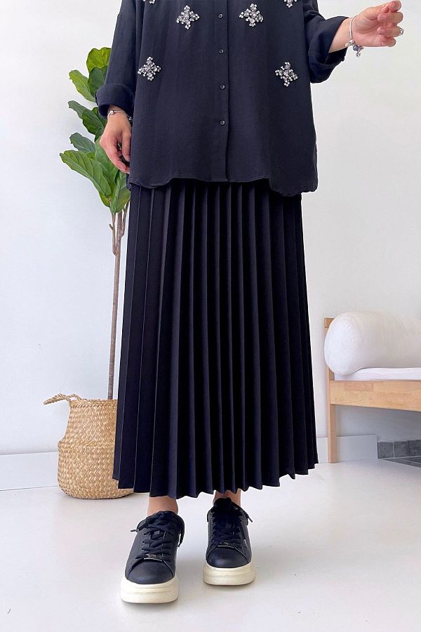 Ka Hijab Black Long Pleated Skirt Trendyol