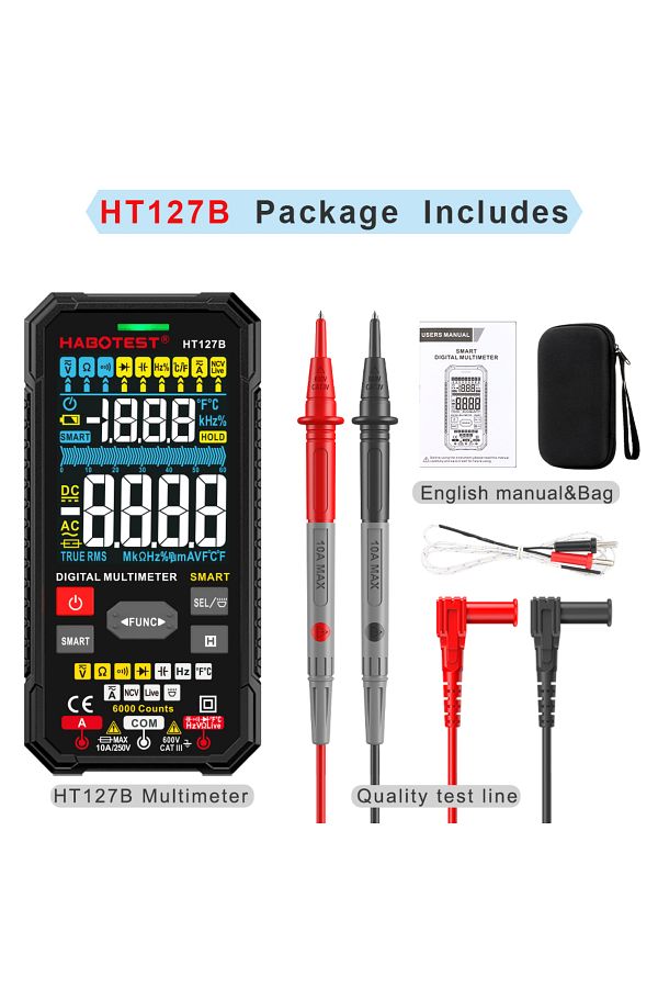 Choice-HABOTEST HT127B Digital Multimeter Auto Range DMM Voltmeter True RMS NCV AC DC Voltage Meter 6000... 1