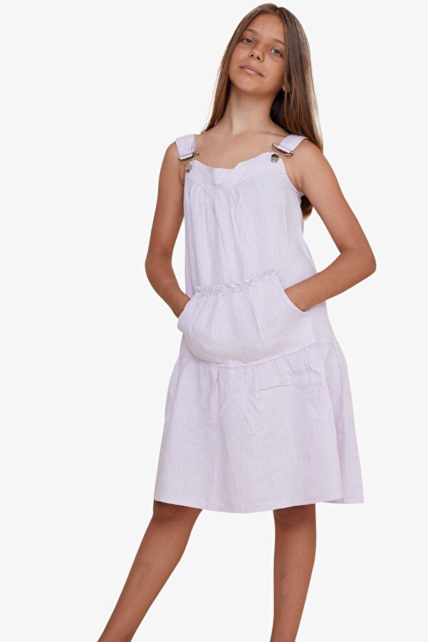 Escabel Kız Çocuk Jile Elbise Cepli Askılı 5-9 Yaş, Lila