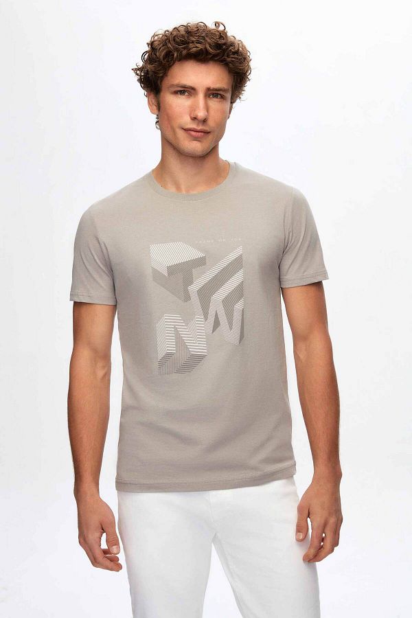 Twn-Slim Fit Gray Printed T-shirt 1