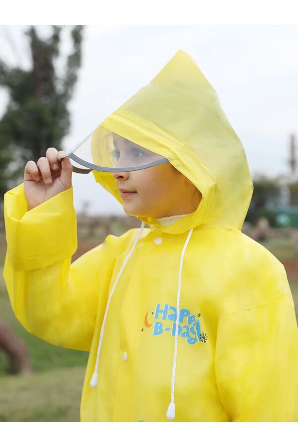 Mofy's Çocuk Yağmurluk Sırt Çanta Korumalı  Eva Kapüşonlu Desenli Cepsiz Çıtçıtlı Yağmurluk Kokusuz