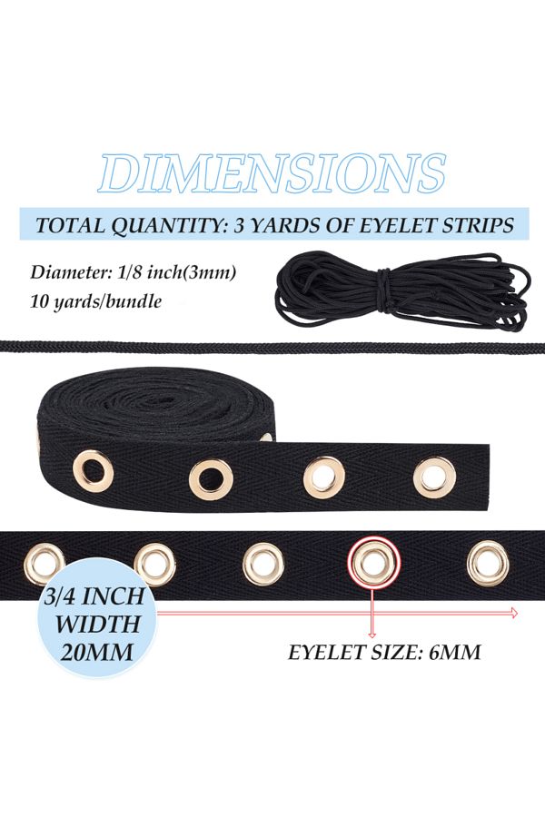 Choice-3 Yards Cotton Grommet Eyelet Twill Tape Trim Black Grommet Twill Tape for Sewing Garment Corsets... 1