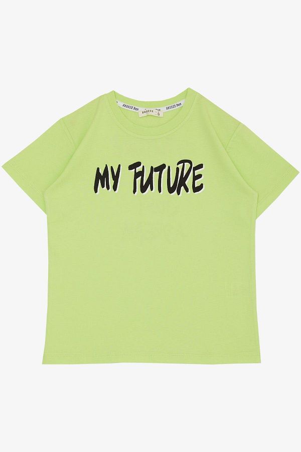 Breeze-Tricou pentru băiat 8-14 ani - tematică viitor, text imprimat, verde fistic 1