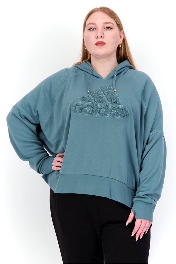 adidas Women Plus Size Long Sleeves Outdoor Hooded Sweatshirt Sage Trendyol