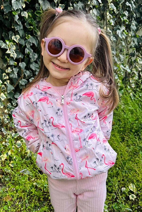 Breeze Kız Çocuk Yağmurluk Sevimli Flamingo Desenli 1-5 Yaş, Pudra