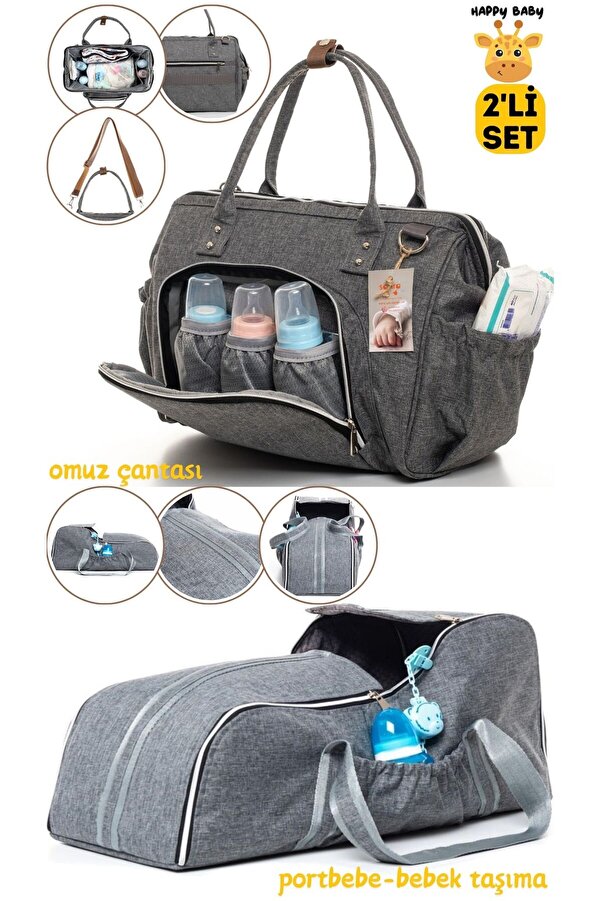 Sahra HAPPYBABY 2'Lİ BEBEK TAŞIMA SETİ (FONKSİYONEL BEBEK BAKIM ÇANTASI VE PORTBEBE)