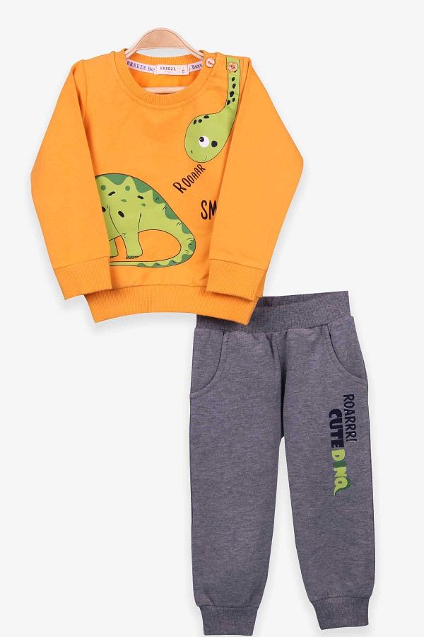 Breeze Baby Boy Tracksuit Set Dinosaur Printed 9 Months 3 Years Mustard Yellow Trendyol