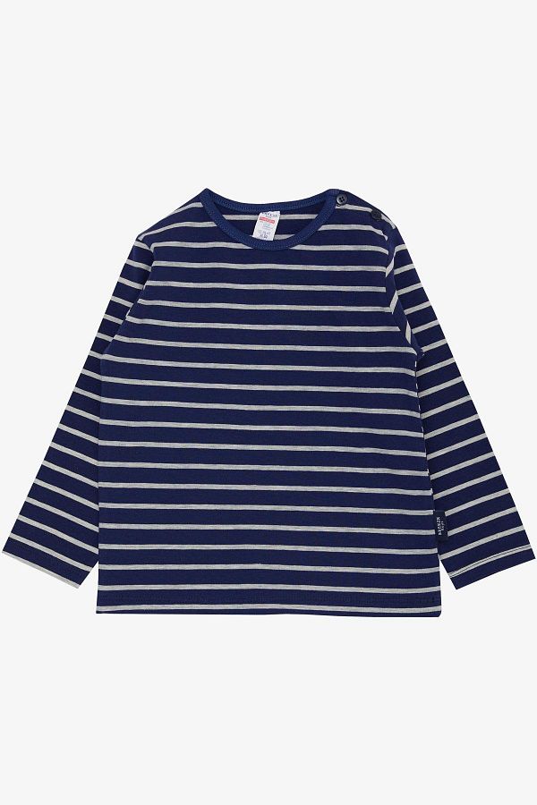 Breeze-Baby Boy Long Sleeve T-Shirt Placket Striped 9 Months-3 Years, Navy Blue 1