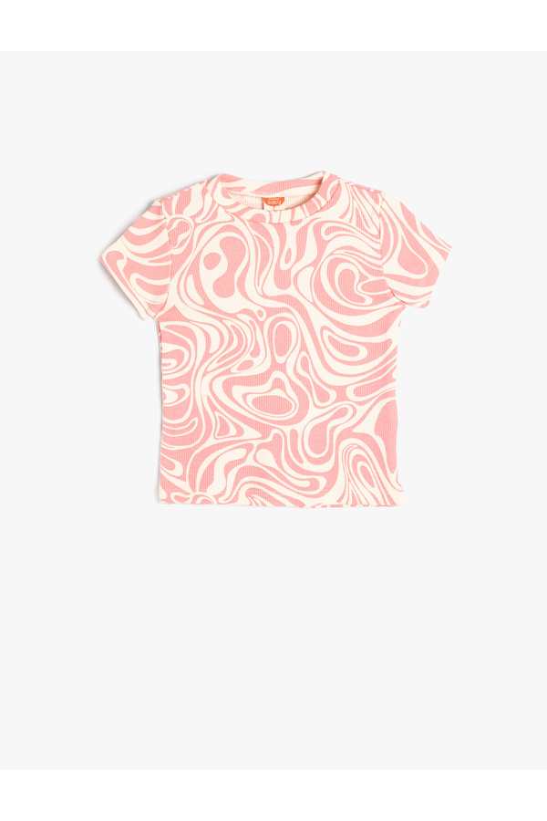 Koton Tişört Kısa Kollu Bisiklet Yaka Soyut Desenli Pamuklu