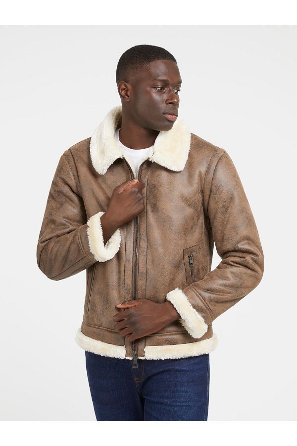 Guess shearling jacket mens clearance