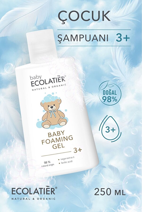 ECOLATIER Çocuk Şampuanı 3+ Yaş Organik Adaçayı, Laktik Asit, Hassas Ciltler Için 250 ml