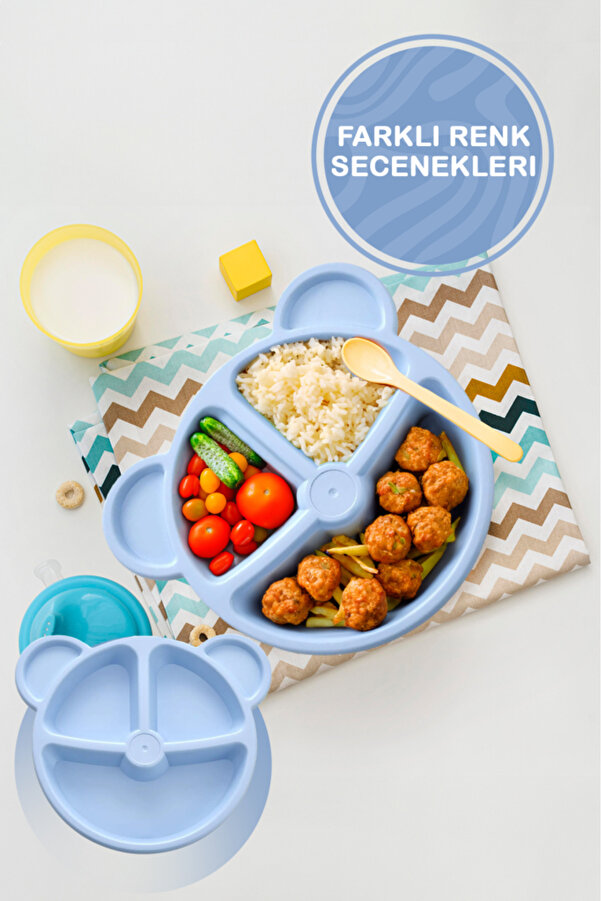 Heredot 3 Bölmeli Mavi Bebek Çocuk Yemek Mama Tabağı Mıt1115