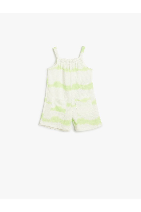 Koton Askılı Tulum Batik Desenli Yuvarlak Yaka Cep Detaylı