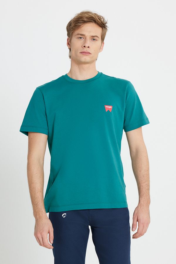 WRANGLER-Tricou verde cu logo minim pentru bărbați, 100% bumbac, cu croiala normală 1