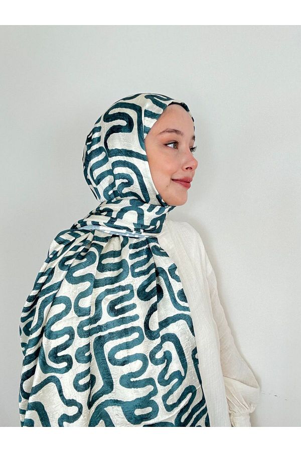 Modakaşmir-Abstract Wave Pattern Shiny Bamboo Shawl 1