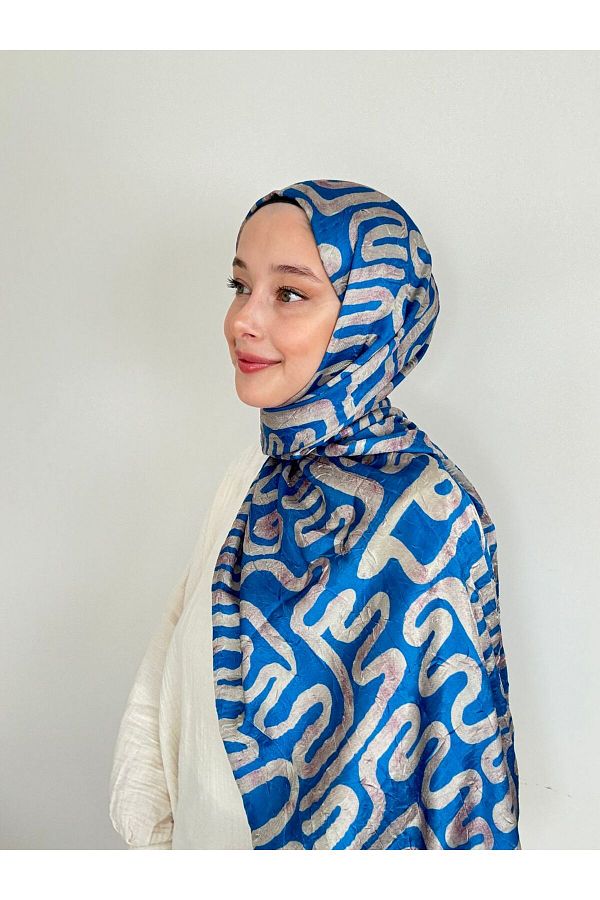 Modakaşmir-Abstract Wave Pattern Shiny Bamboo Shawl 1