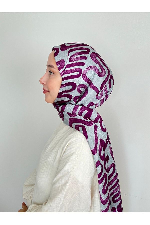 Modakaşmir-Abstract Wave Pattern Shiny Bamboo Shawl 1