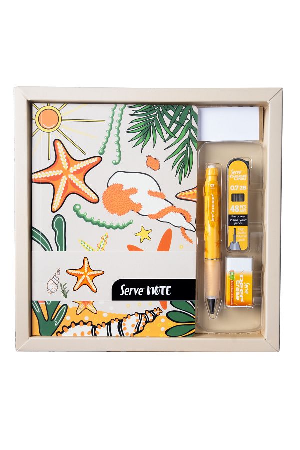 Serve-Gift Set - Notebook, Serve Deep Tip Pen, Eraser, Min 1