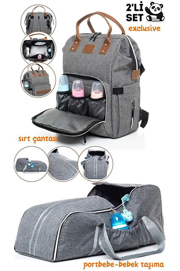 sahra bebek EXCLUSIVE 2'Lİ DOĞUM SETİ (FONKSİYONEL BEBEK BAKIM SIRT ÇANTASI VE PORTBEBE-BEBEK TAŞIMA)