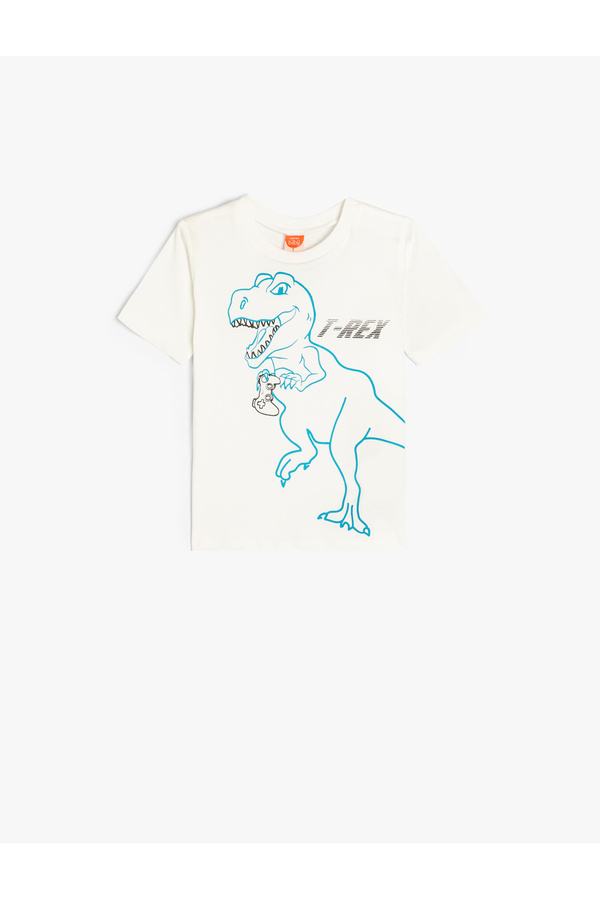 Koton Dinozorlu Tişört Kısa Kollu Bisiklet Yaka Pamuklu