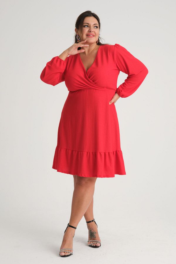 Mooi XXL Women s Red Double Breasted Balloon Sleeve Plus Size Wrap Dress Trendyol