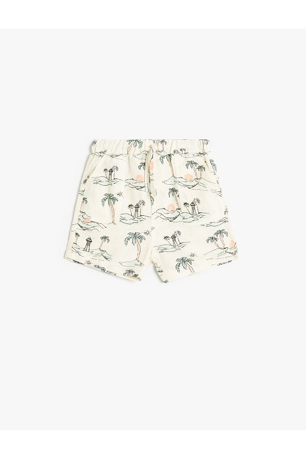 Koton-Pantaloni scurți din in imprimat Palm Tree - Talie elastică și buzunar 1