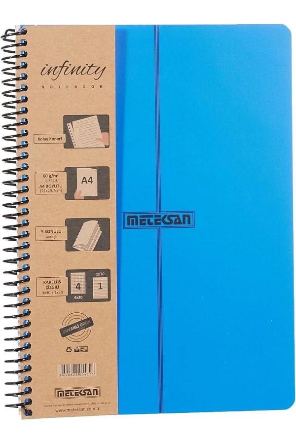 STOREMAX-Infinity Primary Series, A4, 5 Subject (4 Checks, 1 Line) 150 Sheets Pp Cover Spiral Notebook 1