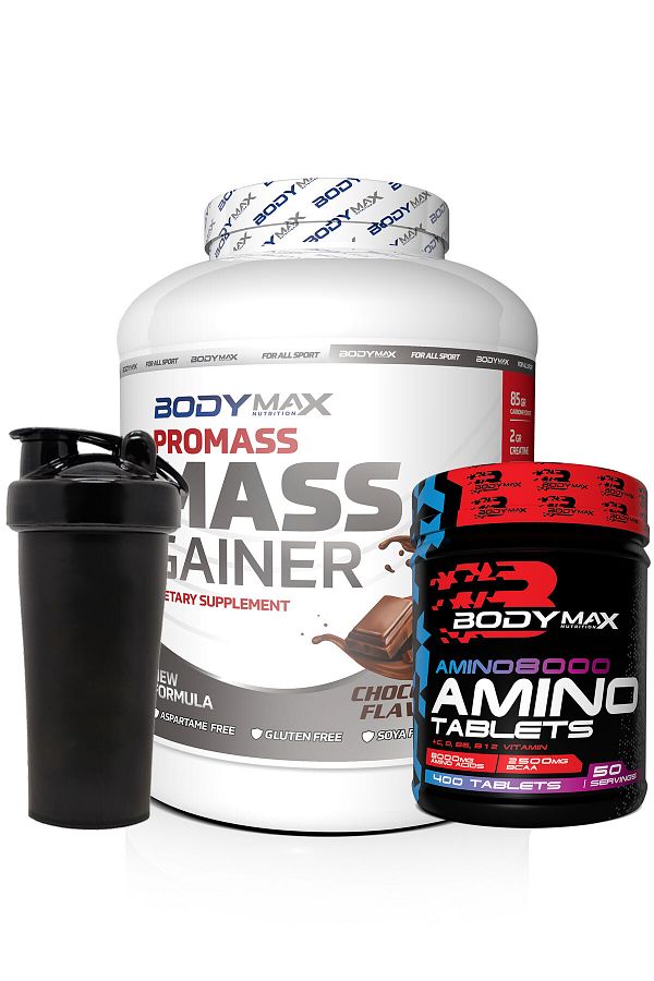 BODYMAX-Promass Mass Gainer 3600 Gr - Chocolate Flavored, Amino8000 Acid Tablet + Shaker Gift 1