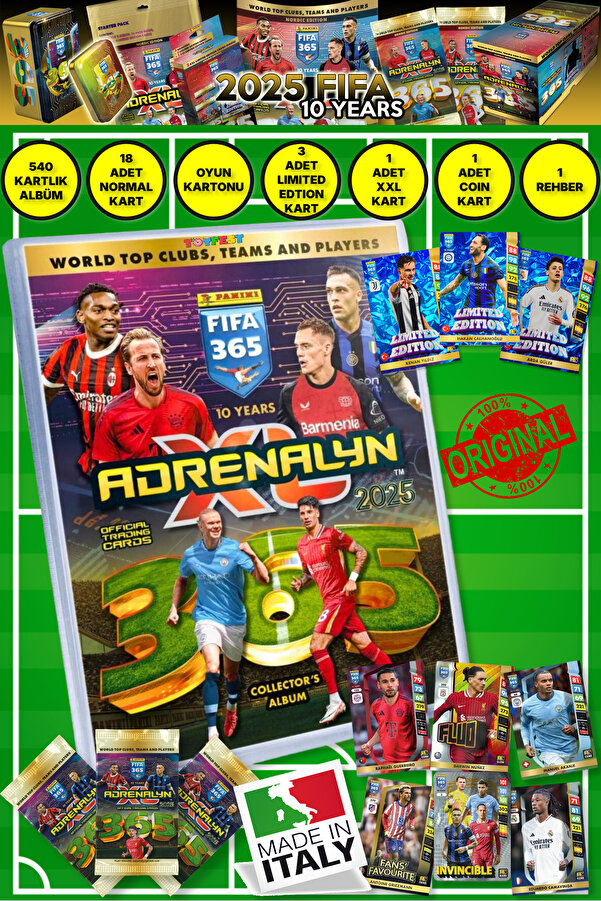 TOYFEST Panini Adrenalyn Fifa 365 - 2025 Tcg Mega Başlangıç Paketi Futbolcu Kartları Dergi Albümü