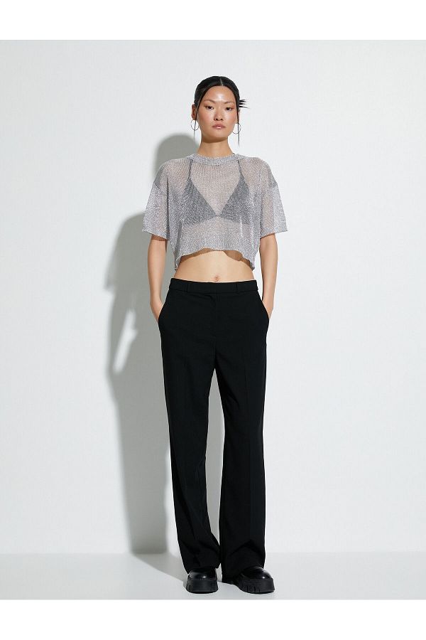Koton-Metallic Glitter Crop Sweater - Short Sleeve 1