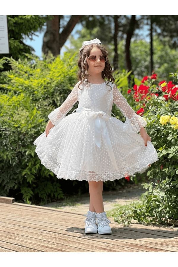 lillia kids-Polka Dot Lace Buckle Princess Model Children's Dress 1
