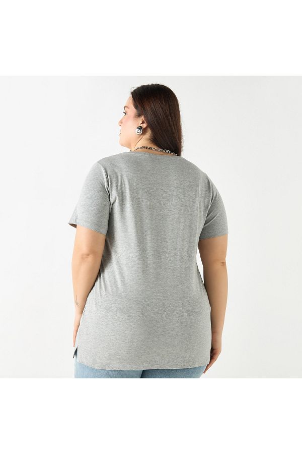 Ulla Popken Plus Size Ulla Popken Floral Print T shirt with Short Sleeves Trendyol