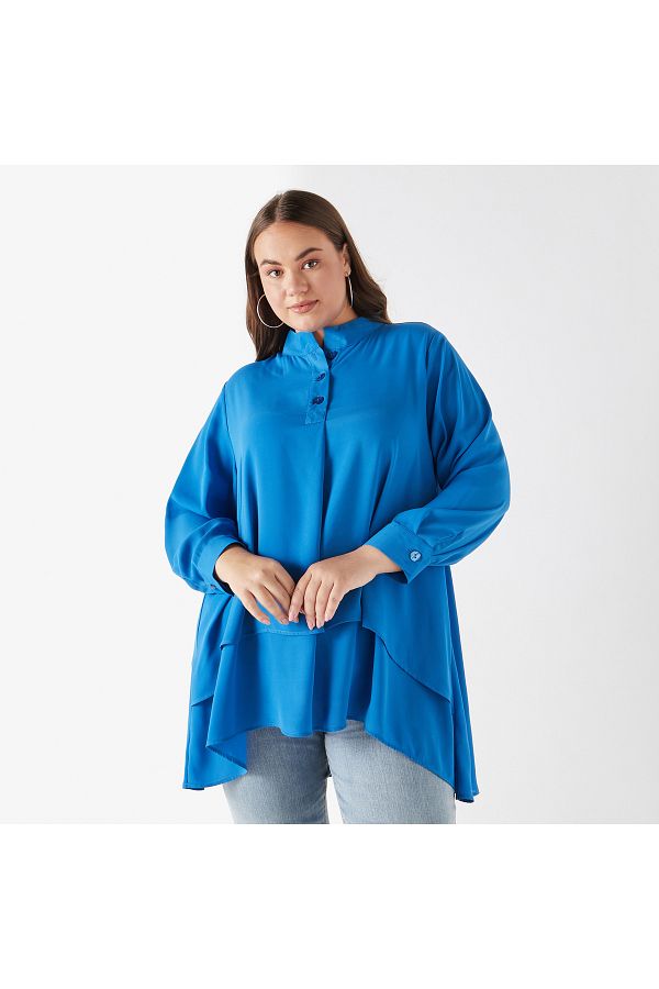 Ulla Popken-Plus Size Ulla Popken High Low Top with Long Sleeves 1