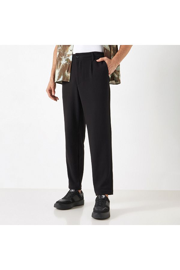 Iconic-Solid Regular Fit Flexi Waist Trousers 1