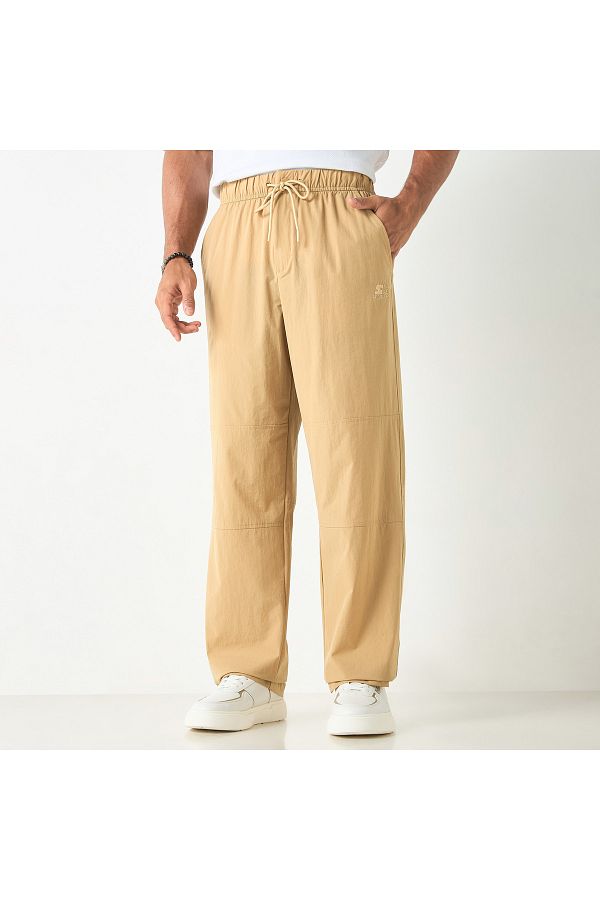Starter-Solid Flexi Waist Trousers with Drawstring Closure and Pockets 1