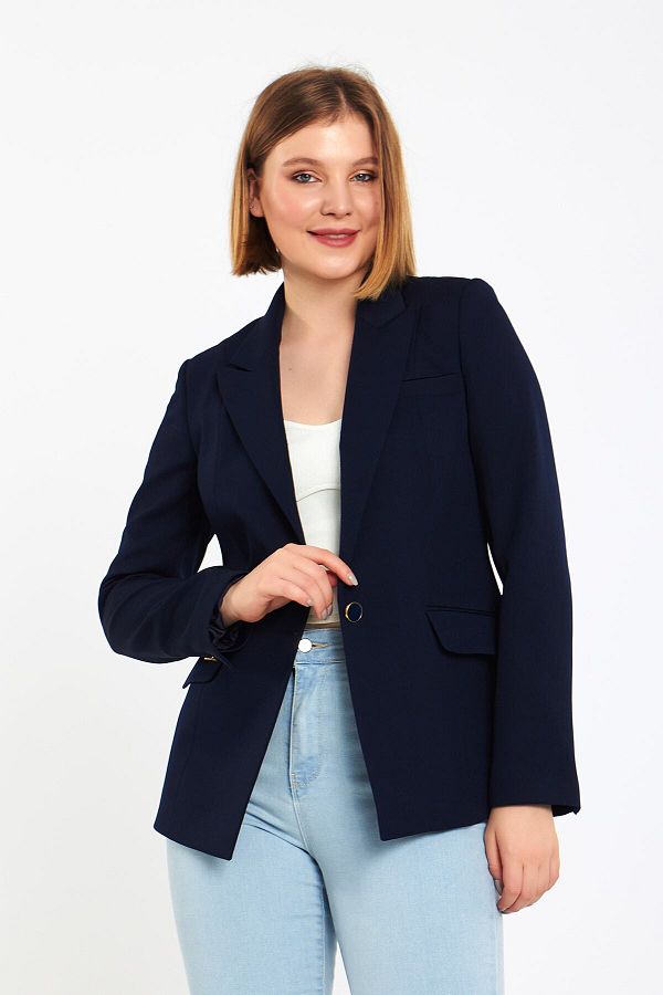 Blue Black Navy Blue Slit Sports Jacket Trendyol