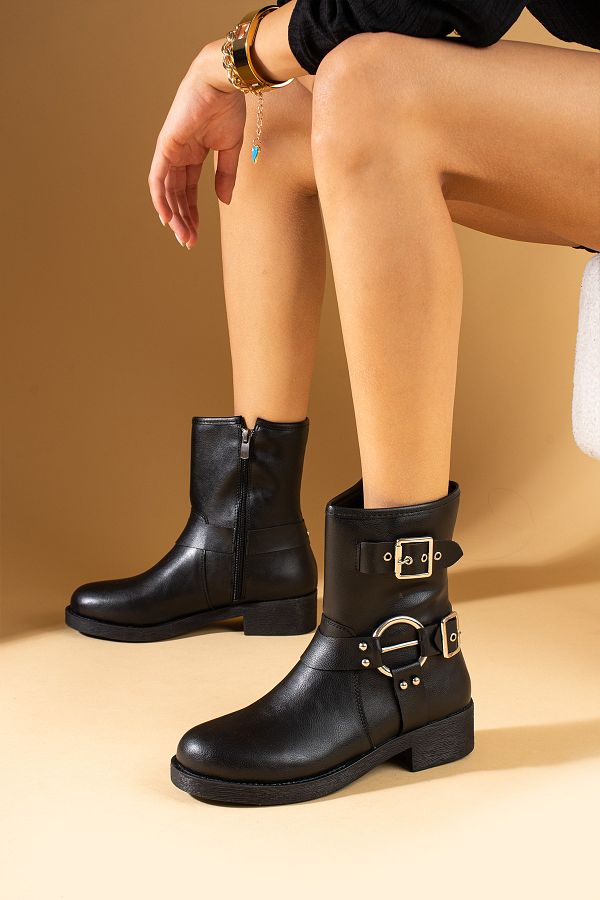 Pembe Potin New Season Comfortable Sole Buckle Women s Black Boots Trendyol