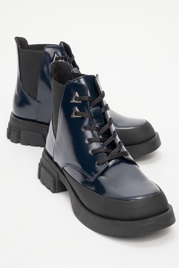 LuviShoes-Challo Laci Patent Leather Lace-Up Elastic Women's Boots 1
