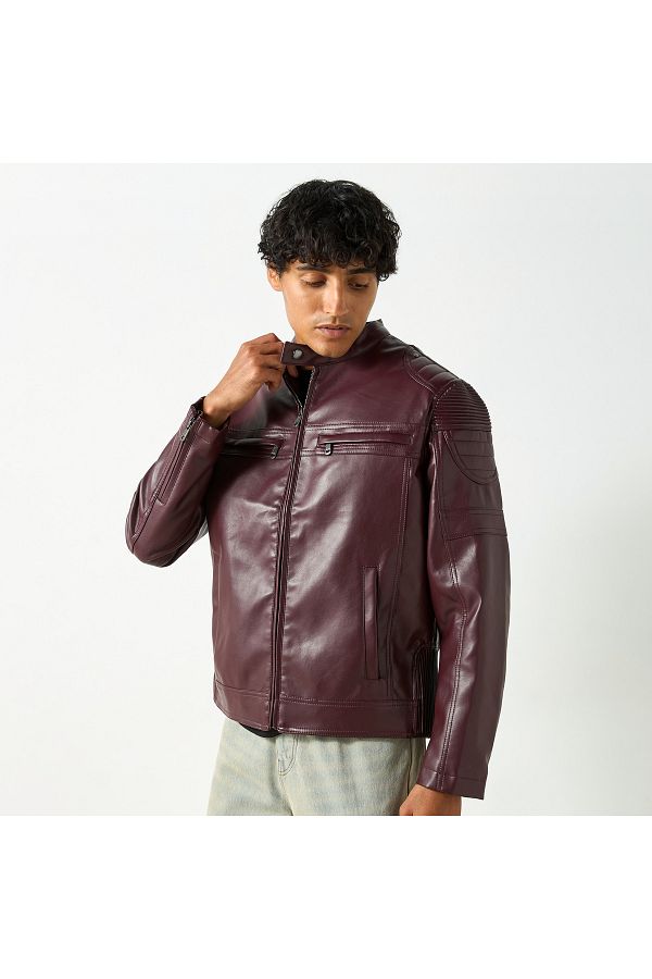 Lee Cooper-Solid Zip Through Biker Jacket With Pockets 1