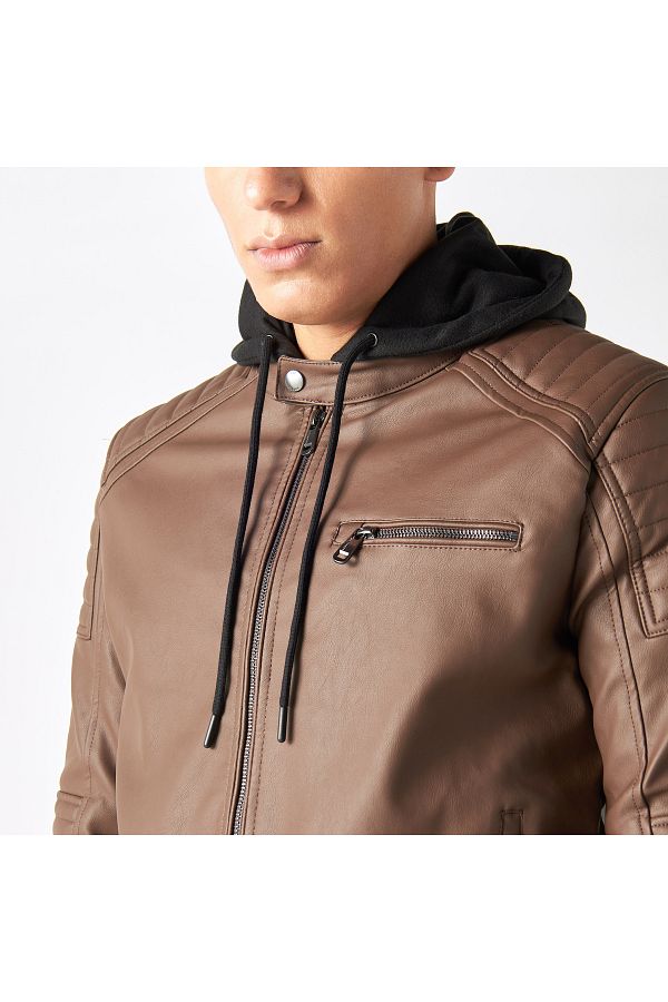 Lee Cooper Textured Zip Through Bomber Jacket with Hood and Long Sleeves Trendyol