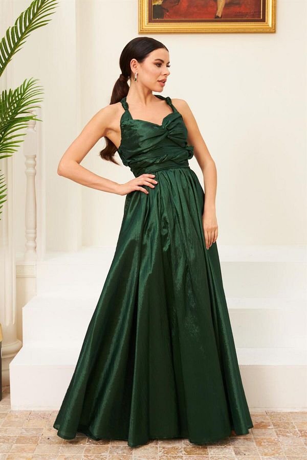 Carmen-Emerald Taffeta Long Evening Dress 1
