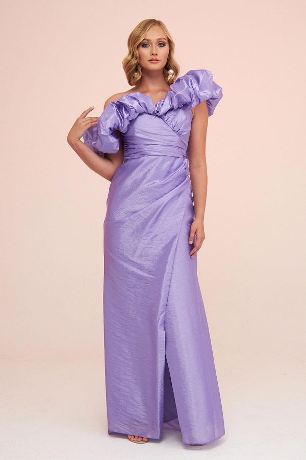 Carmen-Lilac Taffeta Off Shoulder Long Evening Dress 1