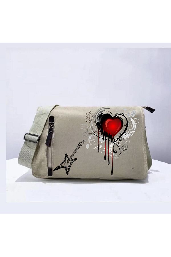 Touz Moda-Rock Heart Printed Unisex Beige Messenger Bag 1