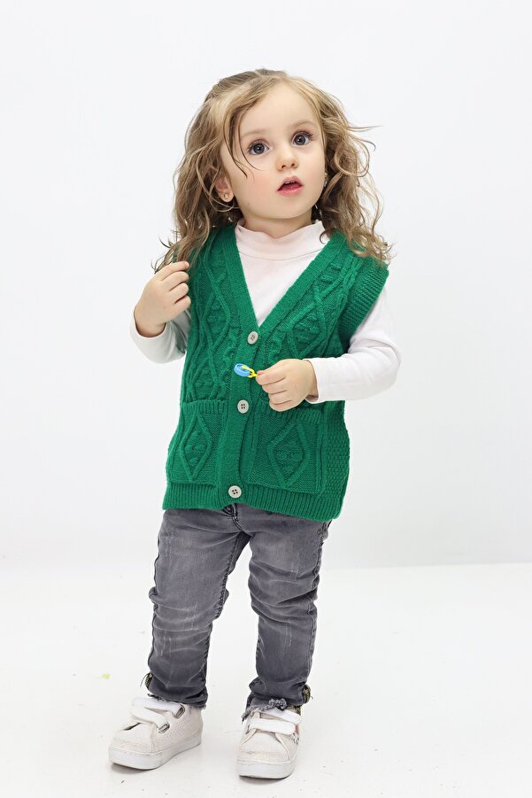 Cloudy Kids Kız Bebek Düğmeli Triko Hırka&Yelek