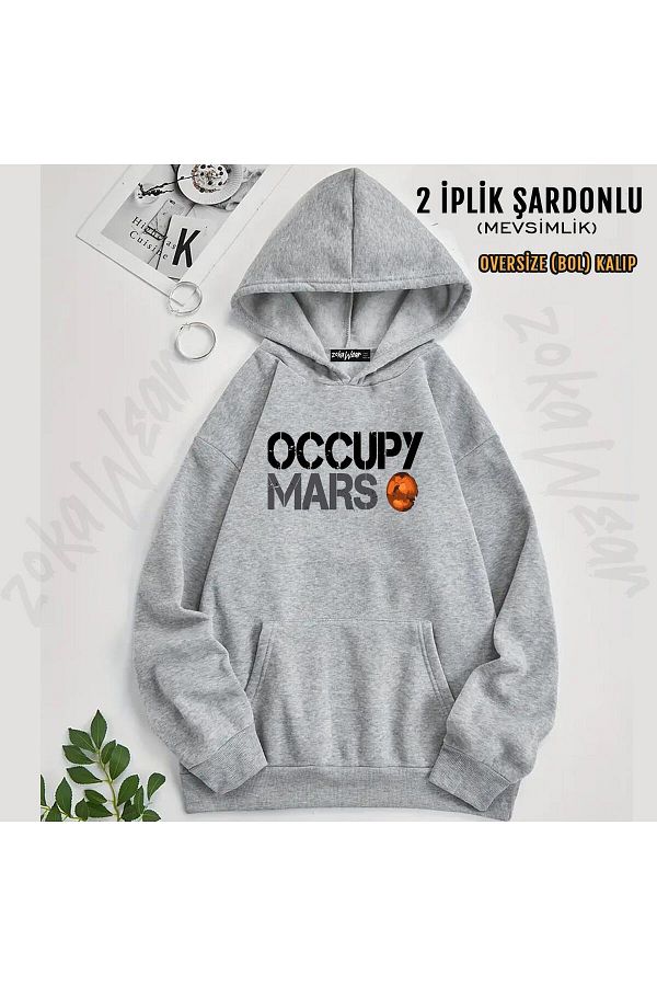 ZOKAWEAR-Occupy Mars,Space Planet,Spacex Printed Hooded Oversize Sweatshirt (2 Thread) 1