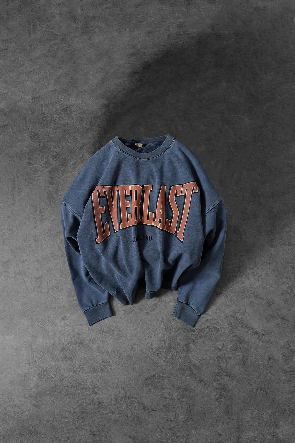 Slatra Men s Indigo Everlast Washable Crew Neck Oversize Sweatshirt Trendyol