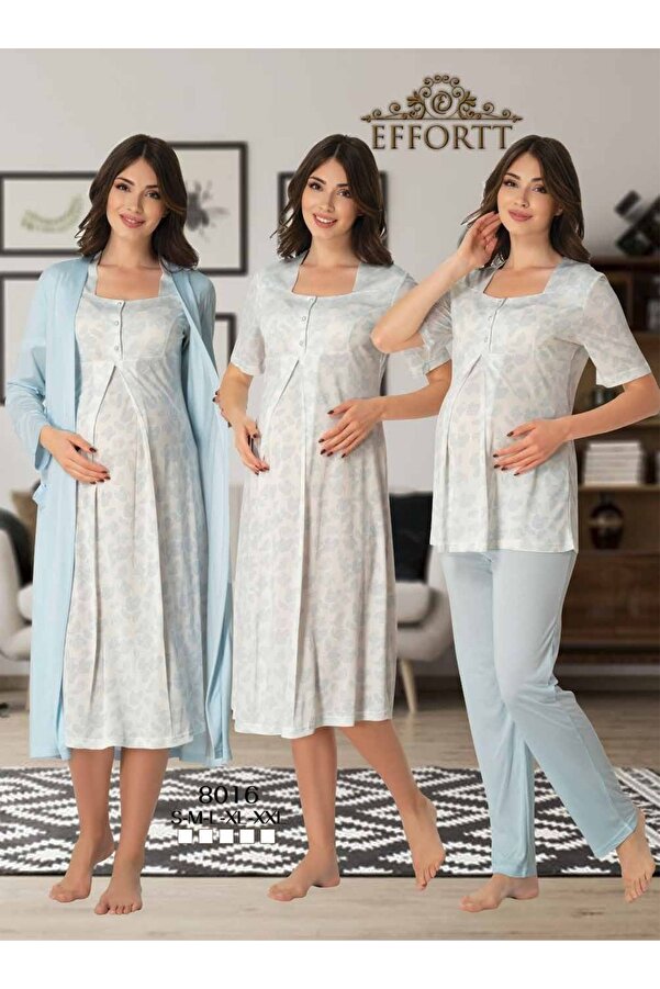 Effortt-Venera Maternity Maternity Pajamas Set with Dressing Gown 4-Piece Premum Ux Set 1
