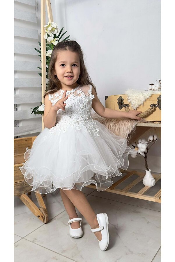 Mnk Baby&Kids İncili Kız Çocuk Daisy Elbise MNK0585 BEYAZ