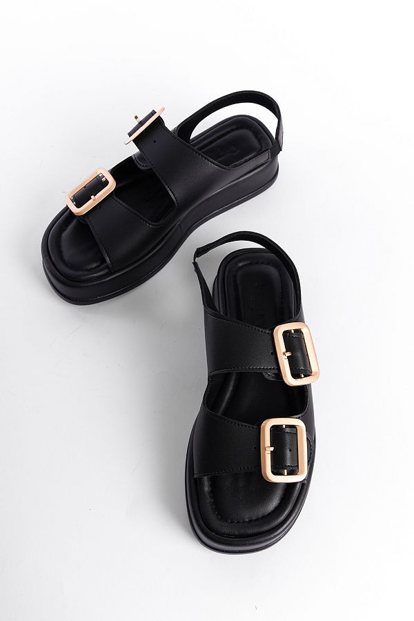 Capone Outfitters-Damensandalen mit Keilabsatz und doppelter Riemenschnalle 1